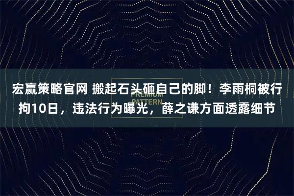 宏赢策略官网 搬起石头砸自己的脚！李雨桐被行拘10日，违法行为曝光，薛之谦方面透露细节